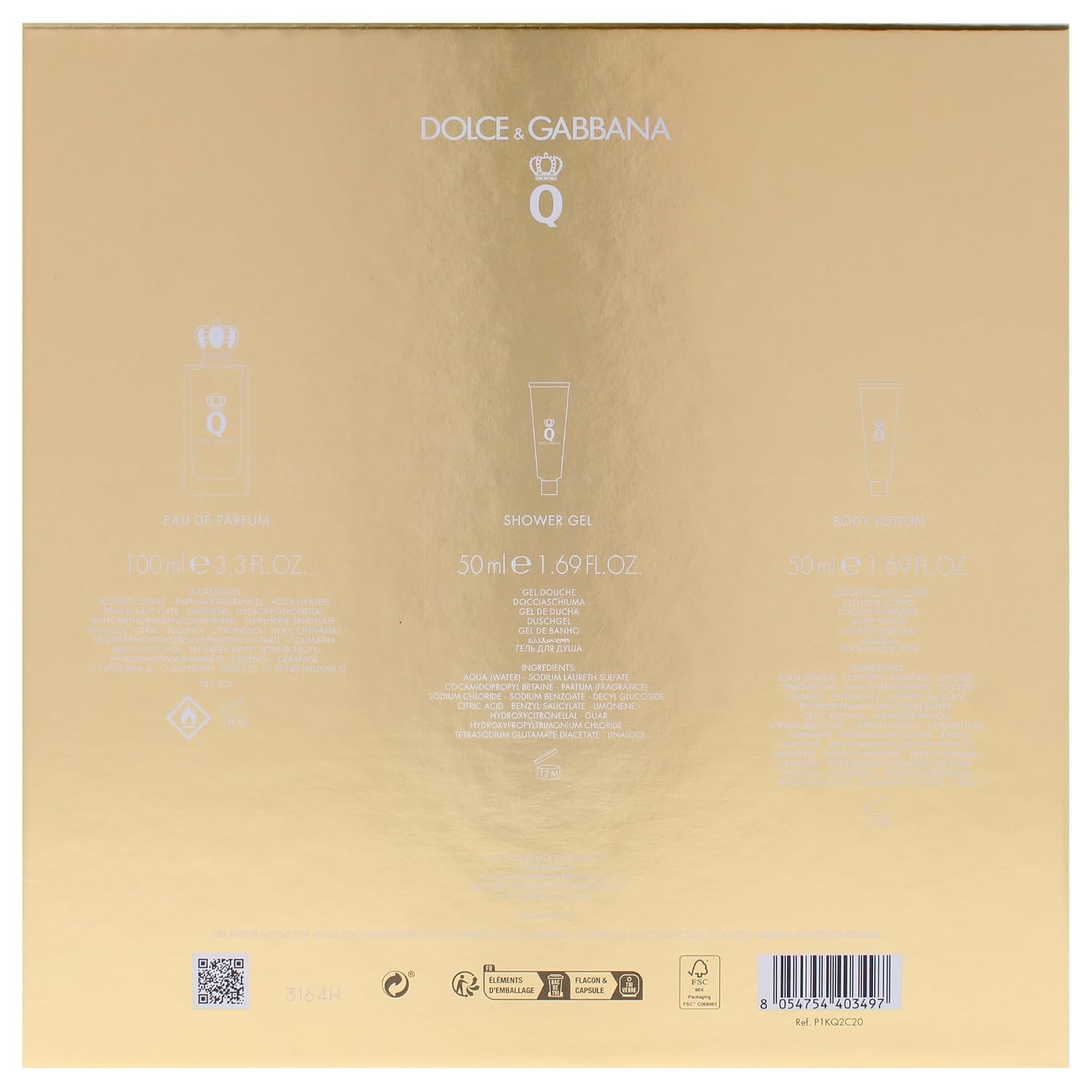 DOLCE & GABANNA Q WOMEN 3PSC SET WITH 100ML EDP +  50ML S/G + 50ML B/L