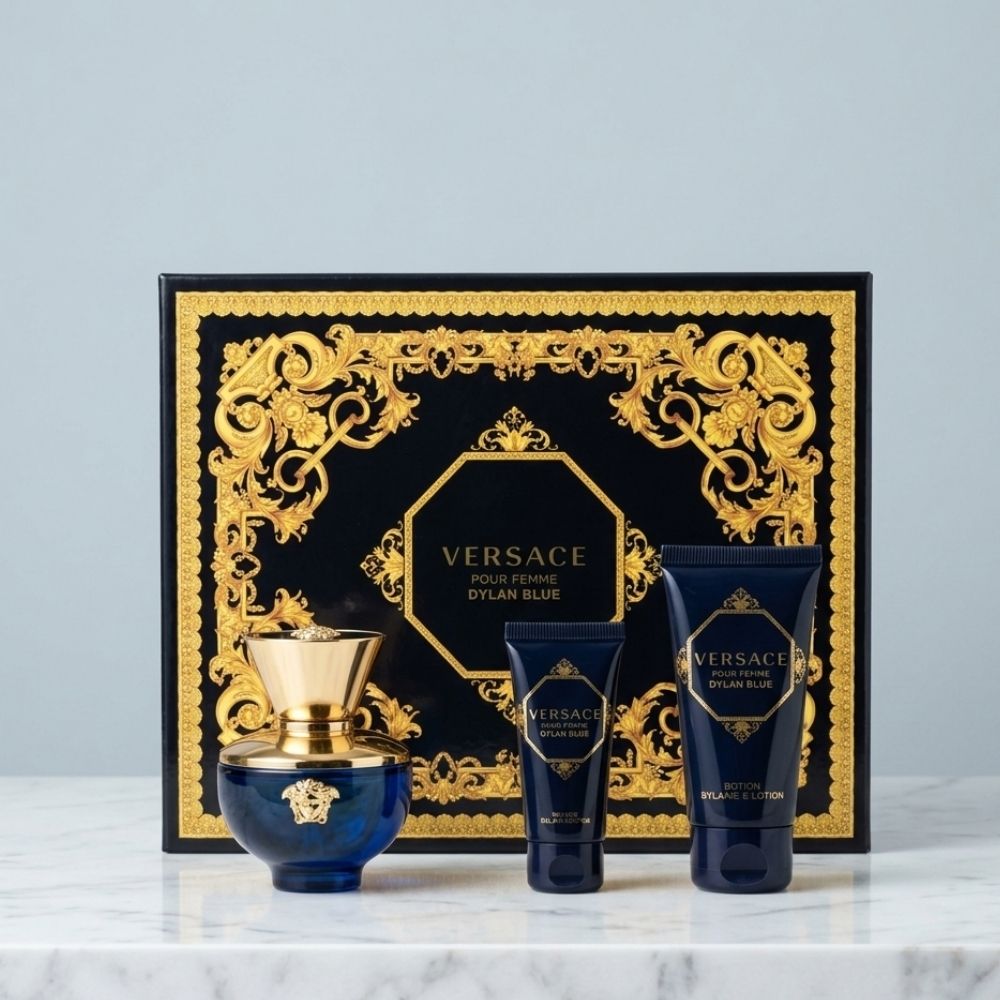 VERSACE DYLAN BLUE WOMEN 3 PSC. GIFT SET WITH 100ML EDP + 100ML SG + 100 BL
