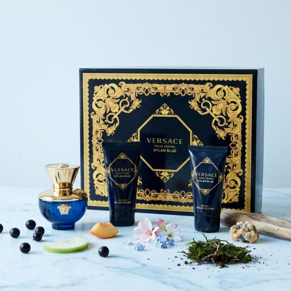 VERSACE DYLAN BLUE WOMEN 3 PSC. GIFT SET WITH 100ML EDP + 100ML SG + 100 BL