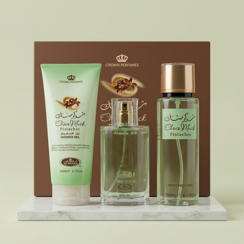CHOCO MUSK PISTACHIO 50ML EDP + 250 BODY MIST + 200 SHOWER GEL