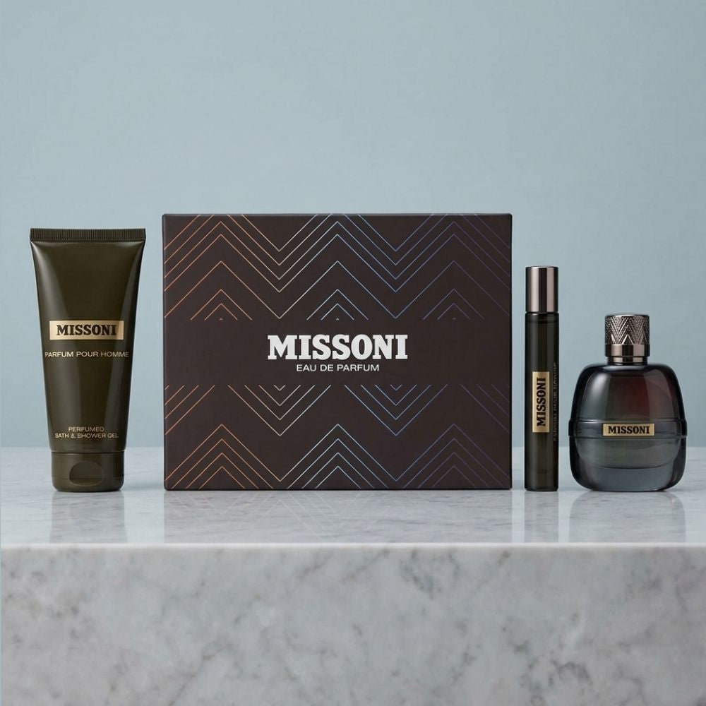 MISSONI POUR HOMME 3 PCS GIFT SET WITH 100ML EDP + 150ML SG + 10ML ROLLER