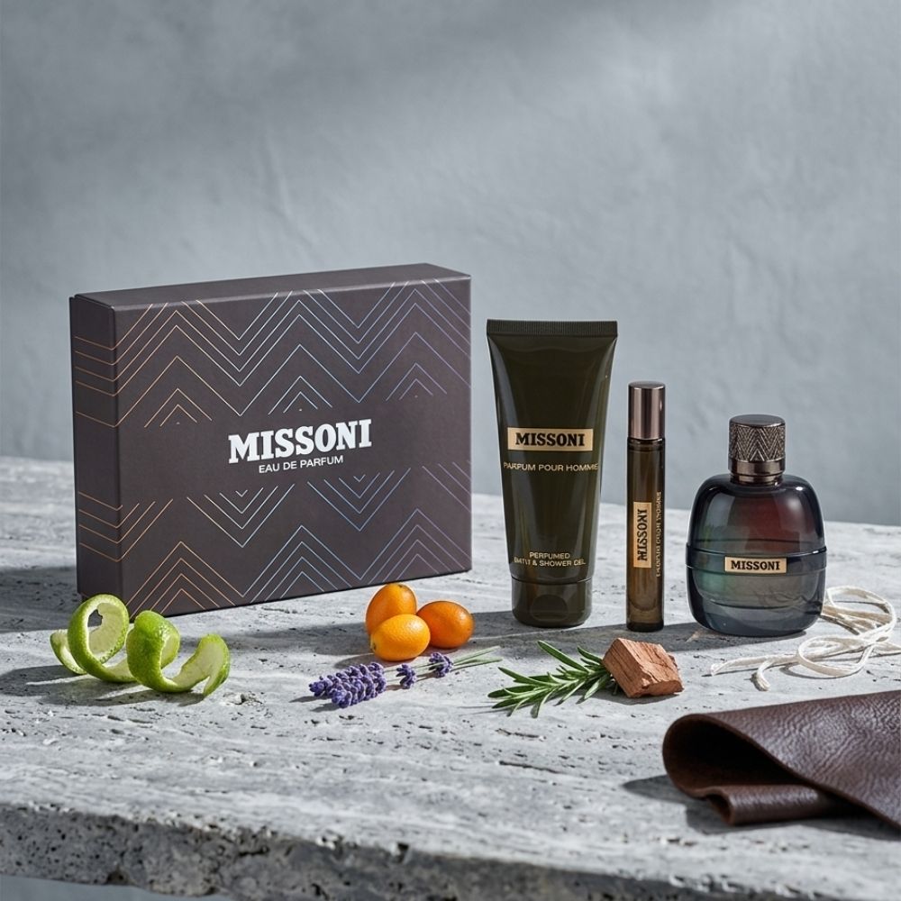 MISSONI POUR HOMME 3 PCS GIFT SET WITH 100ML EDP + 150ML SG + 10ML ROLLER
