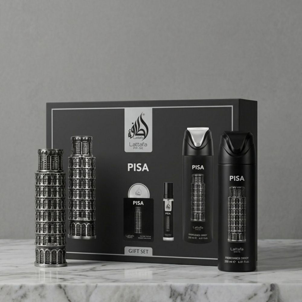 LATTAFA PRIDE PISA  3PC GIFT SET 100ML EDP + 20ML EDP + 200ML PERFUMED SPRAY