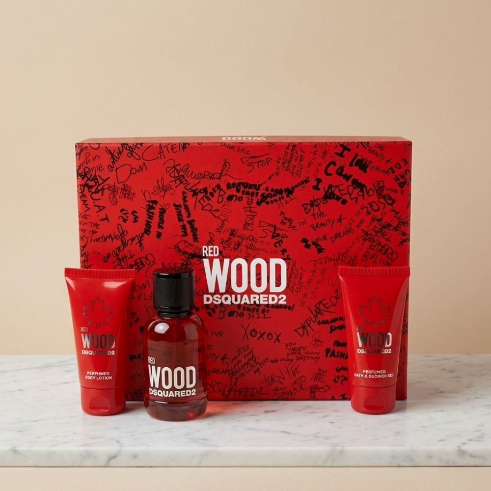 DSQUARED2 RED WOOD POUR FEMME 3PSC GIFT SET WITH 50ML EDT + 50ML BL + 50ML SG