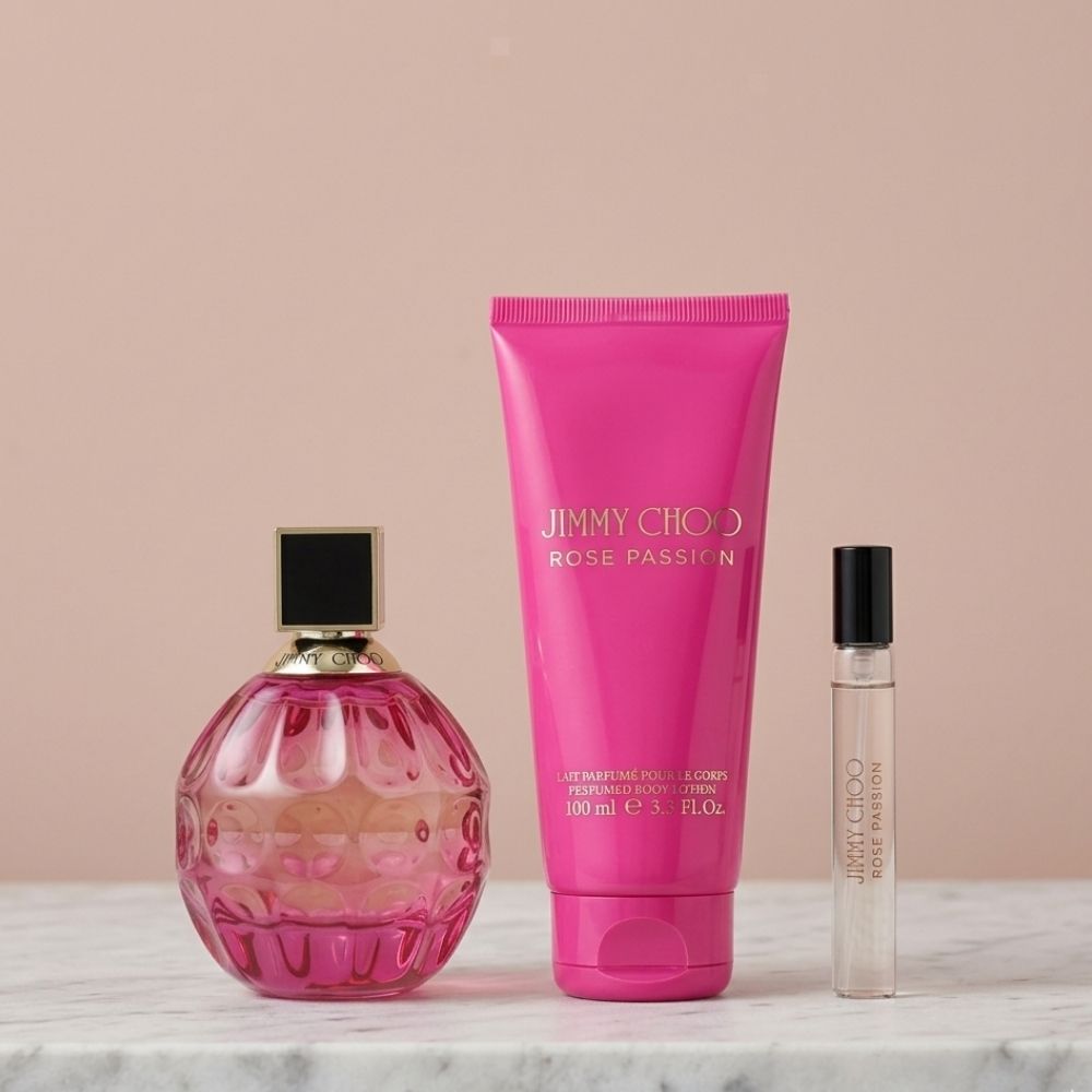 JIMMY CHOO ROSE PASSION WOMEN 3PSC SET WITH 100ML EDP + 100ML B/L + 8ML EDP